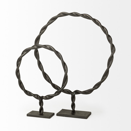 15" Black Metal Round Braided Tabletop Sculpture