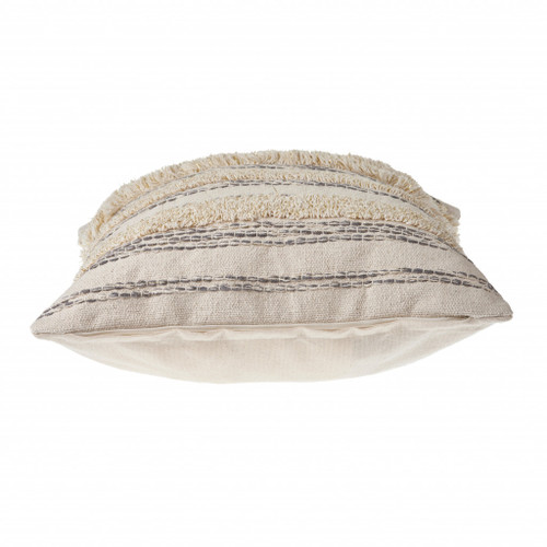Homeroots Home Decor 20 X 20 Inches Cream, Gray, and Gold 100% Cotton Striped Zippered Pillow