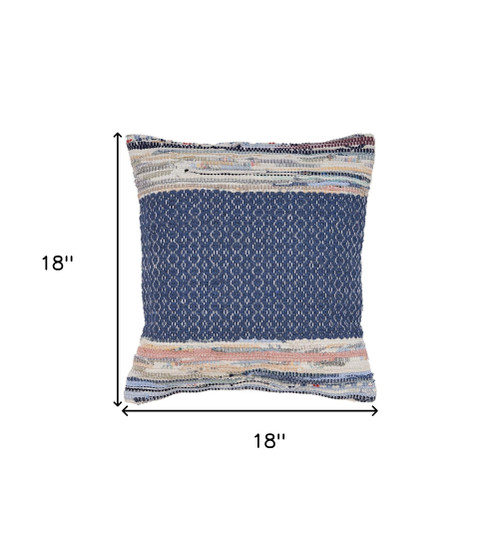 Homeroots Home Decor 18 X 18 Inches Blue, White, Red, and Yellow 100% Cotton Striped Zippered Pillow