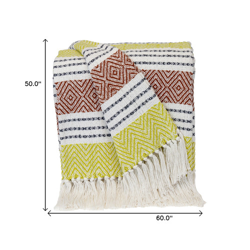 Burnt Orange Woven Cotton Striped Throw Blanket Decor