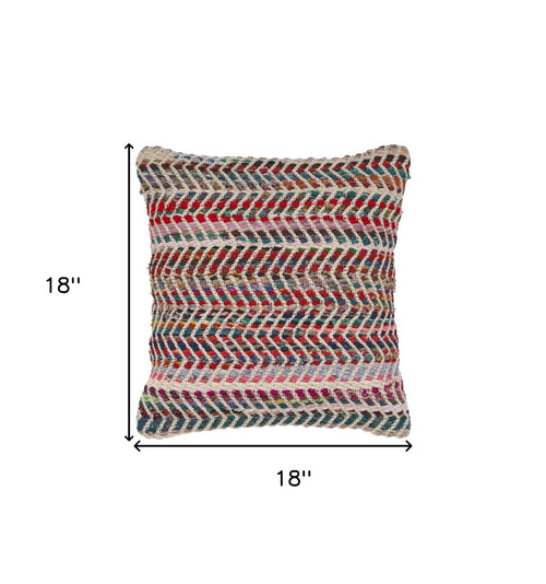 Homeroots Home Decor 18 Inch Blue and Red Chevron Cotton Blend Zippered Pillow