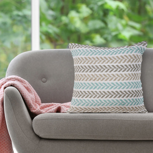 Homeroots Home Decor Set of Two 18 X 18 Inches in Blue Beach Chevron Cotton Zippered Pillows