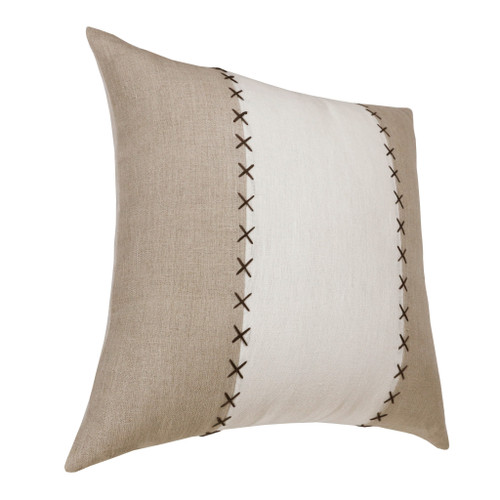 Homeroots Home Decor 20 X 20 Inches Gray and Tan Linen Patchwork Zippered Pillow