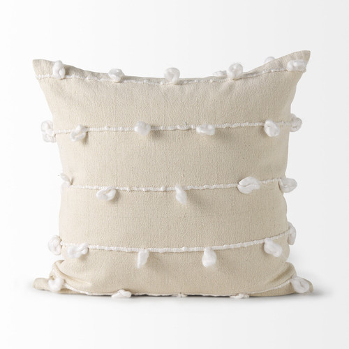 Homeroots Home Decor Clouds On Cream Canvas Square Pillow Cover, Cream and White, 20 Inch