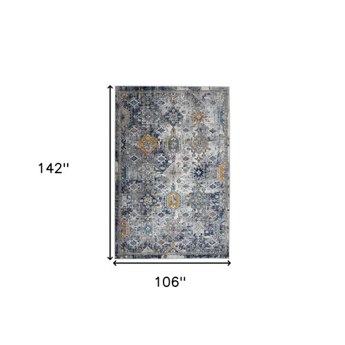 Homeroots Home Decor 9' x 12' Blue and Orange Geometric Power Loom Area Rug