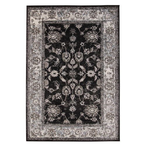 5' X 8' Ivory Black And Gray Oriental Area Rug
