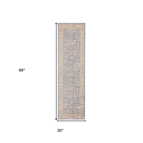 8' Gray Yellow And Lavender Floral Runner Rug