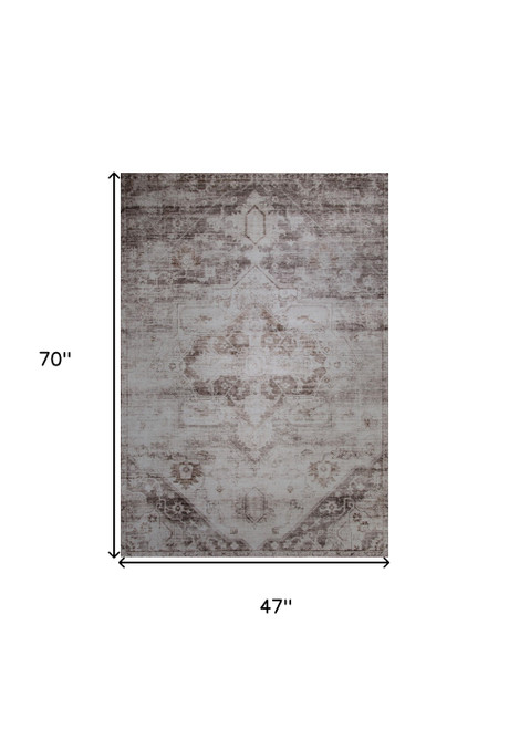4' x 6' Brown and Ivory Oriental Area Rug