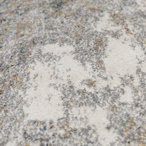 8' Ivory Blue And Yellow Abstract Runner Rug