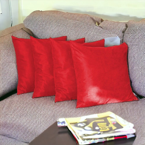 Homeroots Home Decor Set Of Four 26 x 26 Inches Red Polyester Zippered Pillow Cover