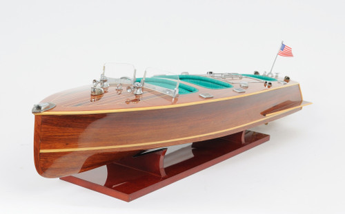 Homeroots Home Decor 9" Wood Brown c1928 Chris Craft Triple Cockpit Hand Painted Decorative Boat