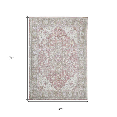 4' X 6' Pink And Gray Medallion Area Rug