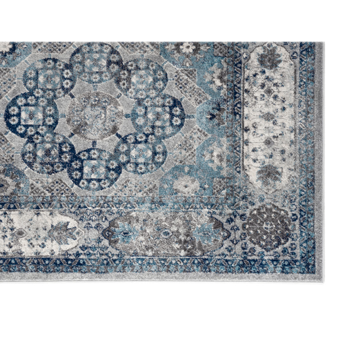 5' X 8' Ivory Blue And Gray Medallion Area Rug