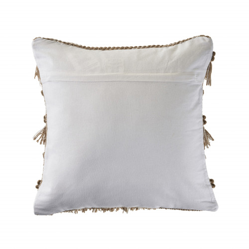Homeroots Home Decor 20 X 20 Inches Beige and White Polyester Geometric Zippered Pillow