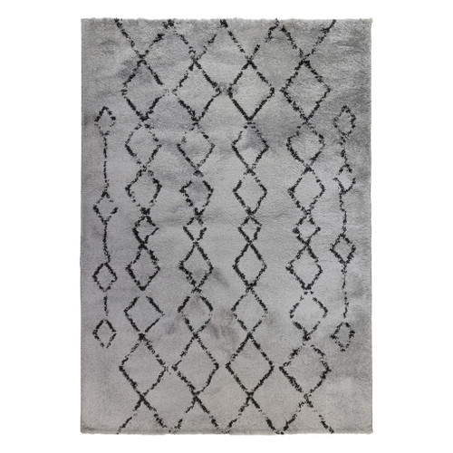 10' Black And Gray Geometric Shag Runner Rug