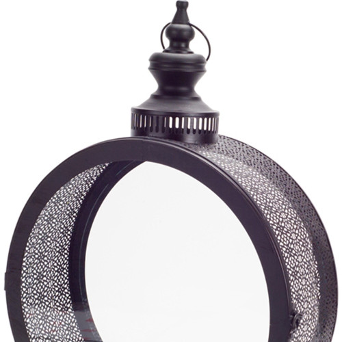 22" Black Distressed Ornate Metal Floor Lantern Candle Holder