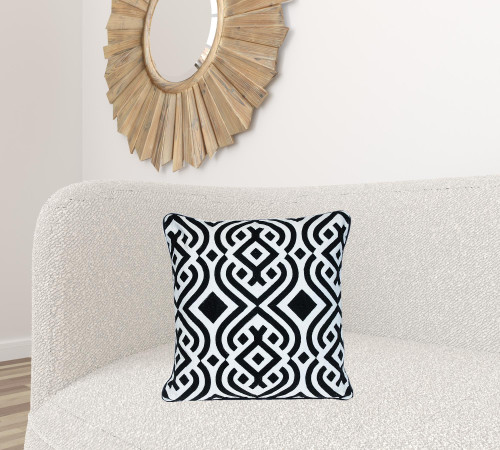 Homeroots Home Decor Geometric Zippered Pillow, Black, 18 X 18 Inches