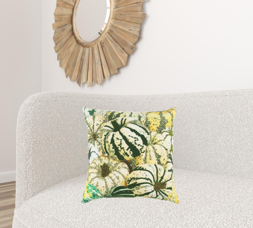 Homeroots Home Decor 20 Inches Green and White Thanksgiving Cotton Pillow with Embroidery and Beads