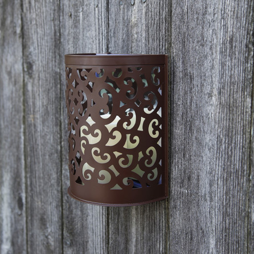 9" Brown Floral Iron Wall Sconce Candle Holder With Candle
