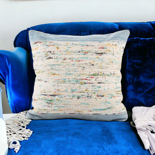 Homeroots Home Decor 20 X 20 Inches Blue and Off White Abstract Cotton Pillow