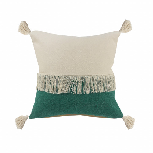 Homeroots Home Decor 20 X 20 Inches Emerald Green and Off-White 100% Cotton Zippered Pillow