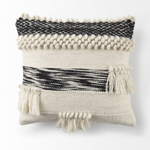 Homeroots Home Decor Boho Black and White Accent Pillow Cover, Black and White, 18 x 18 Inch