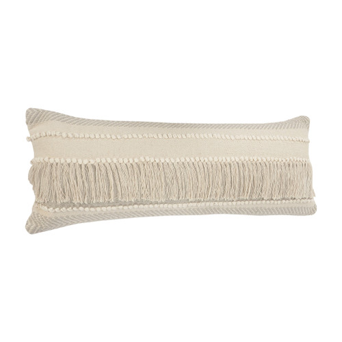 Homeroots Home Decor 14 X 36 Inches Beige and Cream 100% Cotton Chevron Zippered Pillow