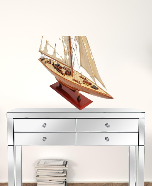 Homeroots Home Decor 31" Wood Brown Endeavour Yacht Hand Painted Sculpture