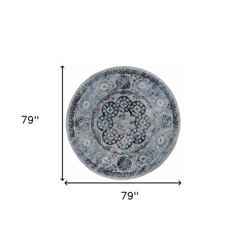 Homeroots Home Decor 6' Gray Round Medallion Power Loom Area Rug