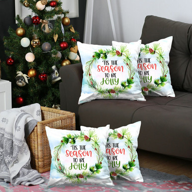 Homeroots Home Decor Set of 4 Tis the Season Christmas Throw Pillow Covers, 18x18 Inches, Set of 4
