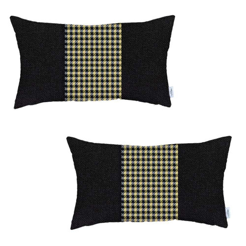 Homeroots Home Decor Set Of Two 20 x 12 Inches Black And Yellow Polyester Houndstooth Zippered Pillow