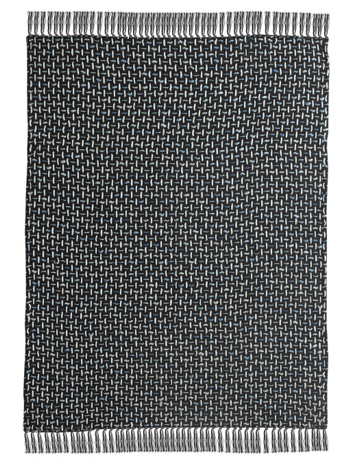 Black and Blue Woven Cotton Geometric Throw Blanket
