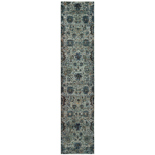 Homeroots Home Decor 2' X 10' Oriental Runner Rug, Blue and Navy, Power Loom Stain Resistant