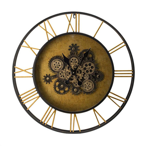 Homeroots Home Decor 28" Circle Analog Exposed Gear Wall Clock, Copper