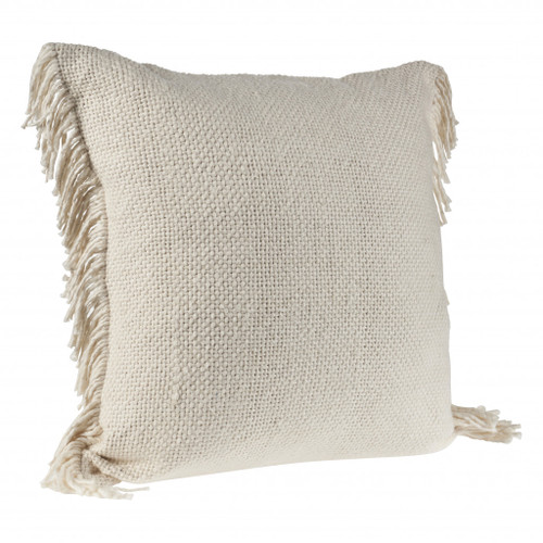 Homeroots Home Decor 20 X 20 Inches Ivory and White 100% Cotton Zippered Pillow