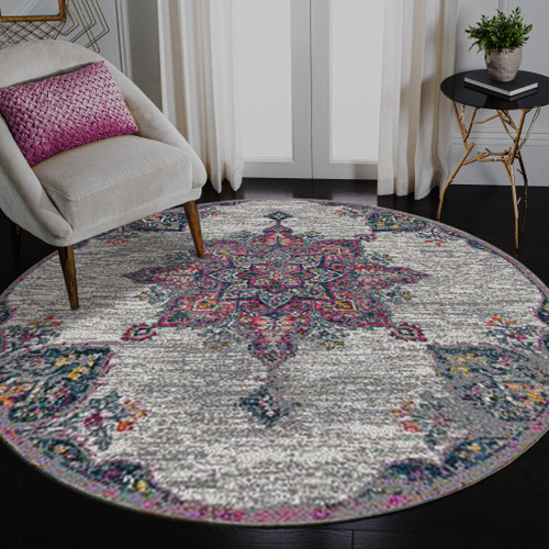 Homeroots Home Decor 7' Pink Round Medallion Power Loom Area Rug