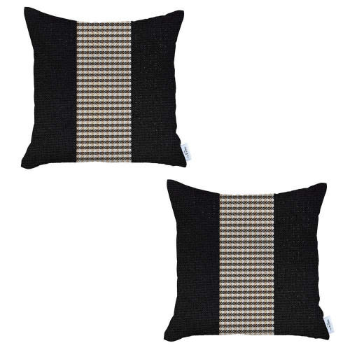 Homeroots Home Decor Set Of Two 18 x 18 Inches Black and Brown Polyester Houndstooth Zippered Pillows
