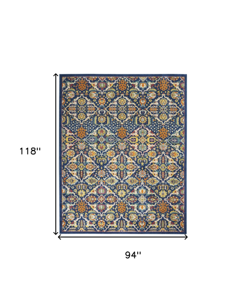 8' X 10' Blue Floral Power Loom Area Rug