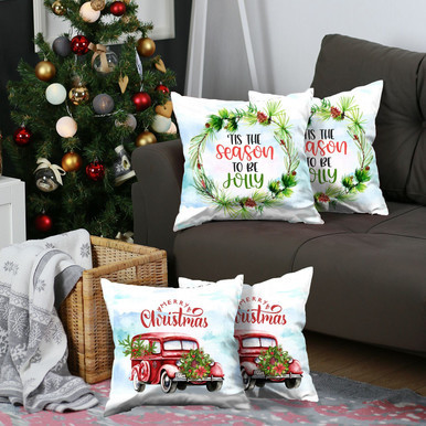 Homeroots Home Decor Set of 4 Merry Christmas Tis the Season Pillow Covers, 18 x 18 Inches, Set of 4