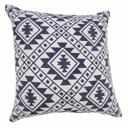 Homeroots Home Decor 20 X 20 Inches Navy and White Color 100% Cotton Geometric Zippered Pillow