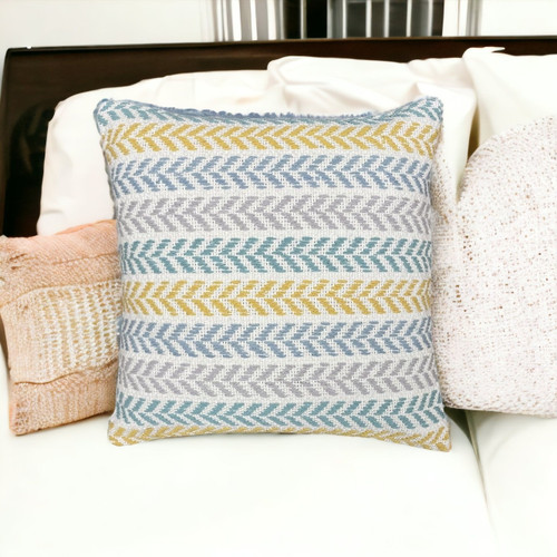 Homeroots Home Decor Set of Four 18 X 18 Inches Yellow Beach Chevron Cotton Zippered Pillows