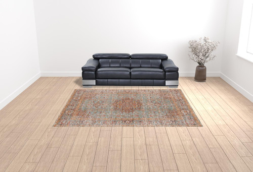 Homeroots Home Decor 9' x 12' Sea Green Medallion Power Loom Area Rug With Fringe