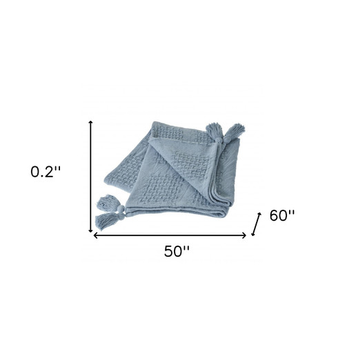50" X 60" Blue Woven Cotton Throw Blanket with Tassels