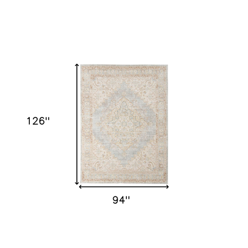 8' X 10' Tan And Gray Medallion Distressed Area Rug