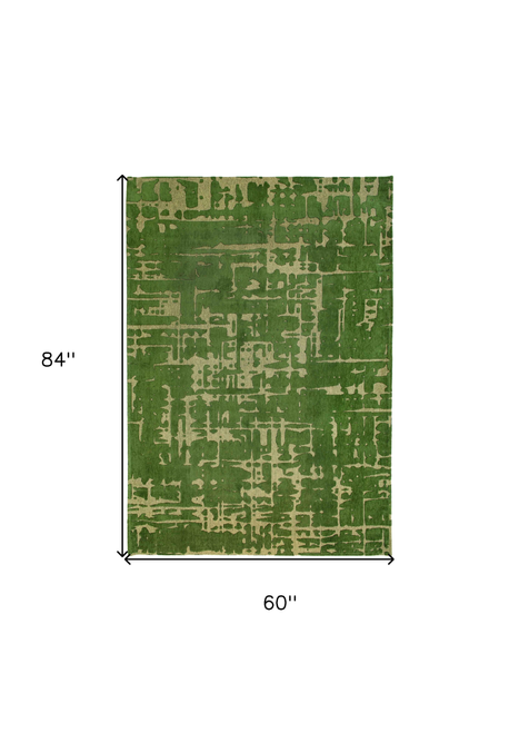 6' X 8' Green Abstract Non Skid Area Rug