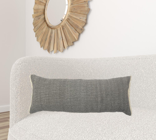 Homeroots Home Decor 14 X 36 Inches Gray and Off-White 100% Cotton Zippered Pillow