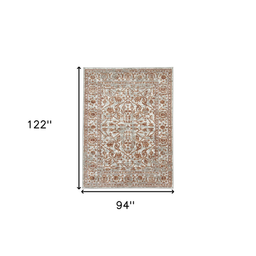 8' X 10' Ivory Gray And Rust Floral Area Rug