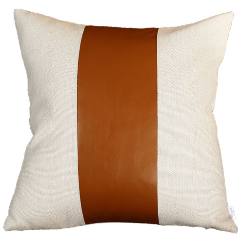 Homeroots Home Decor Set of Four 18-Inch x 18-Inch Brown and Ivory Faux Leather Zippered Pillows