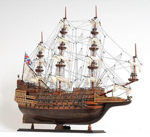 Homeroots Home Decor 33" Wood Brown Sovereign of the Seas Hand Painted Boat Sculpture