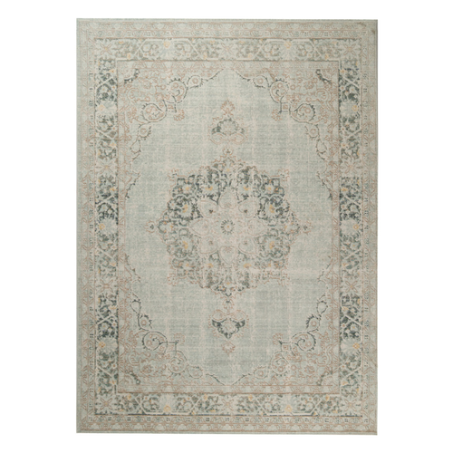 5' X 8' Tan And Light Green Medallion Area Rug